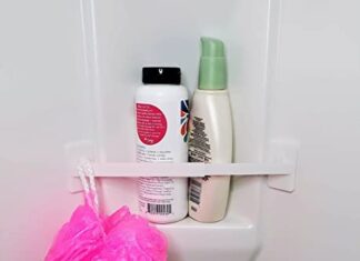 RV Camper Travel Trailer Bathroom Stick On Shower Corner Storage Bar RV Accessory Toiletry Storage White