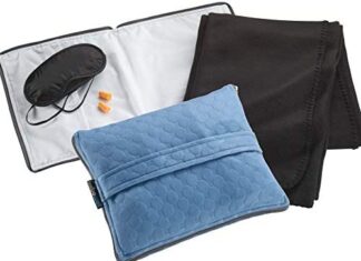 Lewis N. Clark Ultimate Comfort Set + Portable Travel Kit for Airplane, Includes Inflatable Pillow + Zippered Carrying Case, Cozy Fleece Blanket, Eye Mask for Sleeping & Foam Ear Plugs, Black