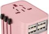 Universal Travel Adapter International All in One Plug (Rose Gold)- w/4 USB Ports Work – 150+ Countries – 220 Volt Adapter – Travel Adapter Type C A G I for UK Japan Germany France EU European
