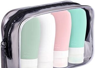 INSFIT Portable Travel Bottles, TSA Carry On Approved Toiletries Containers, 3 Ounce Leak Proof Squeezable Silicone Tubes, Refillable Travel Accessories for Shampoo Body Wash Liquids 4 PacK