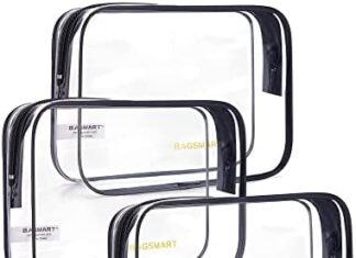 BAGSMART Clear Toiletry Bag, 3 Pack TSA Approved Travel Toiletry bag Carry on Travel Accessories Bag Airport Airline Quart Size Bags Water Repellent Makeup Cosmetic Bag for Women