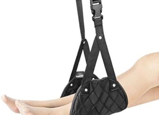 Airplane Footrest (Travel Comfortably) – Airplane Travel Accessories – Portable Travel Foot Hammock for Flight Bus Train Office Home – Reduce Swelling and Soreness by Angemay