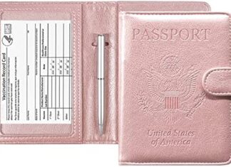 ACdream Passport and Vaccine Card Holder Combo, Cover Case with CDC Vaccination Card Slot, Leather Travel Documents Organizer Protector, with RFID Blocking, for Women and Men, Rose Gold