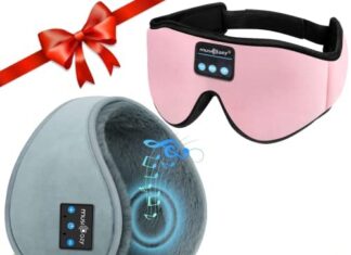 MUSICOZY Ear Warmers Earmuffs Sleep Headphones Bluetooth Headband Eye Mask Sleeping Earbuds for Winter Side Sleepers Workout Running Insomnia Travel Yoga Office Cool Gadgets Tech Unique Gifts, 2 Pack