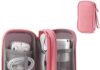 Electronic Organizer Pouch Bag, 3 Compartments Travel Cable Organizer Bag Pouch Portable Electronic Phone Accessories Storage Multifunctional Case for Cable, Cord, Charger, Hard Drive, Earphone(Pink)