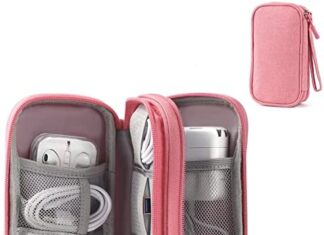 Electronic Organizer Pouch Bag, 3 Compartments Travel Cable Organizer Bag Pouch Portable Electronic Phone Accessories Storage Multifunctional Case for Cable, Cord, Charger, Hard Drive, Earphone(Pink)
