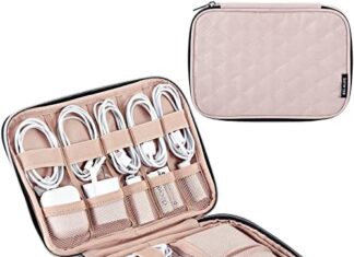 BELALIFE Electronic Organizer, Portable Travel Cable Organizer Bag, Tech Storage Bag for Cord, Charger, Phone, Earphone, Hard Drive, USB, SD Card and Electronic Accessories,Pink