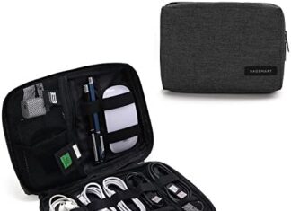 BAGSMART Electronics Organizer Travel Case, Small Travel Cord Organizer Bag for Travel Essentials, Travel Tech Organizer as Travel Accessories for Men Women, Cable Organizer for Phone, SD Card, Black