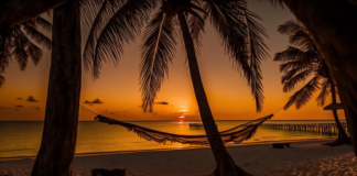 Romantic sunset in the stunning Maldives