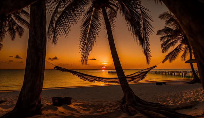 Romantic sunset in the stunning Maldives