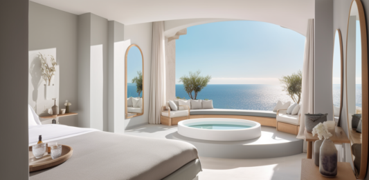 A view of the stylish and modern suites at Domes Noruz in Chania, Crete