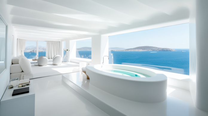 A view of the stunning and elegant suites at Bill & Coo in Mykonos