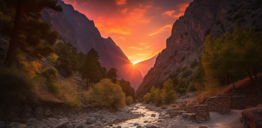 Crete sunset at Samaria Gorge,