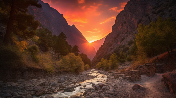 Crete sunset at Samaria Gorge,