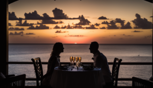 Enjoying a romantic dinner with a beautiful sunset 