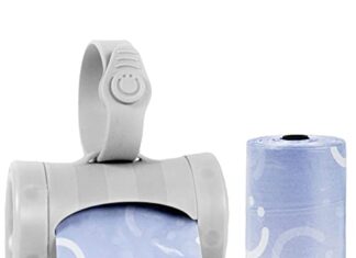 Ubbi Retractable On the Go Bag Dispenser for Travel, Diaper Bag Accessory Must Have for Newborn, Helpful Item, Baby Gift, Lavender Scented, Gray