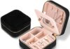 Travel Velvet Jewelry Box with Mirror, Mini Gifts Case for Women Girls, Small Portable Organizer Boxes for Rings Earrings Necklaces Bracelets (Black)