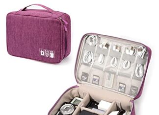 Electronic Organizer Travel Universal Cable Organizer Electronics Accessories Storage Bag Gadget Gear Cases for iPad Mini, Kindle, Smartphone, Cable, Charger, Power Bank, USB, SD Card (Purple)