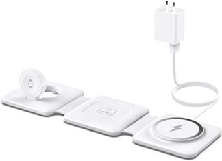 Charging Station for Apple Multiple Devices – 3 in 1 Foldable Magnetic Wireless Charger Dock – Travel Charging Pad for iPhone 14 13 12 Pro Max Plus Watch & Airpods