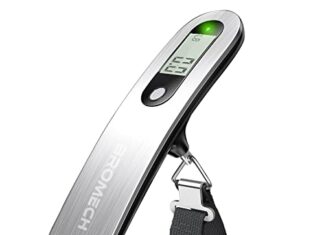 BROMECH Digital Luggage Scale, 110lbs Hanging Baggage Scale, Portable Suitcase Weighing Scale Stainless Steel, Travel Luggage Weight Scale with Hook, Strong Straps for Travelers, Battery Incl., Silver