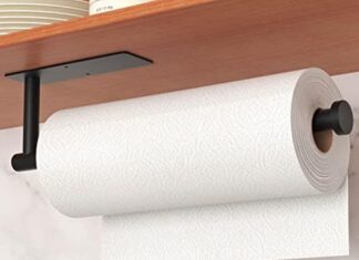 Paper Towel Holder – Self-Adhesive or Drilling, Matte Black Wall Mounted Paper Towel Rack for Kitchen, SUS304 Stainless Steel Kitchen Roll Holder Under Cabinet