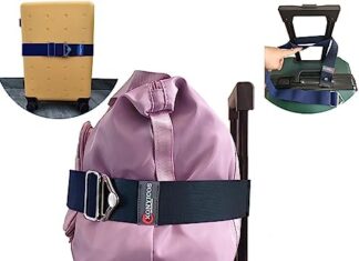 XonyiCos 2-in-1 Adjustable Travel Belt Luggage Straps Over Handle with Alloy Buckle Straps for Suitcases Add a Bag- Airport Travel Accessories for Women & Men (Navy Blue)