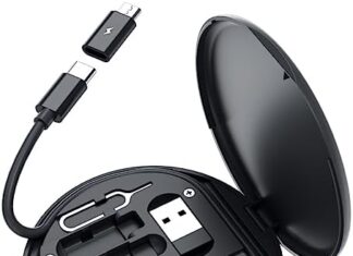 Yesimla USB C Adapter Cable Kit, Multi Charging Cable Case Convertor USB C to iOS Device/Type C/Micro/USB A Adapter, Data Transfer Contains Card Slot for Traveling, Use as Phone Holder (Black)