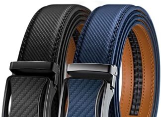 KEMISANT Mens Ratchet Belt 2 Units, Sliding Belt For Mens Dress Casual Pant Shirts Oxfords 1 3/8″,Size Adjustable