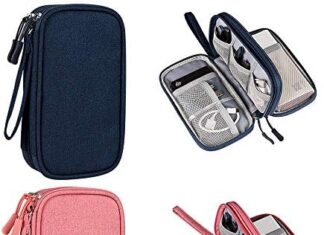 HOCAO YIGO 2PCS Electronics Accessories Organizer Pouch Bag, Cable Organizer Bag, Portable Waterproof Bag Suitable for Power Adapter, Charger, Cables, Wireless Mouse, Pens and Other Electronic Products (Pink&Blue)