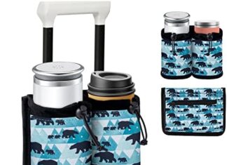 Luggage Cup Holder, Polar Bear Design Hands-Free Drink Holder with 2 Coffee Mugs Tightening Drawstring, Luggage Cup Holder Attachment – Travel Luggage Accessories by YSCEN