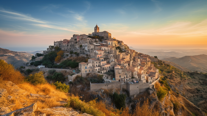 A captivating view of Mussomeli, a charming hilltop town in Sicily, Italy,