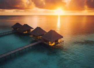 Experience Paradise: A Guide to Maldives Hotels on Water luxurious Maldives overwater hotel at sunset
