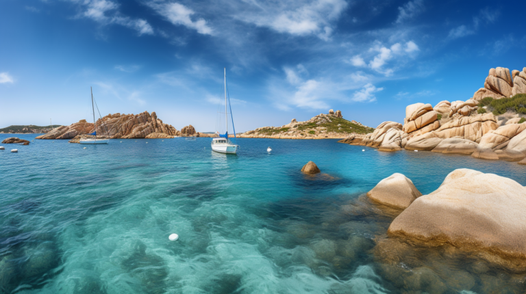 La Maddalena Archipelago on a calm and sunny day,