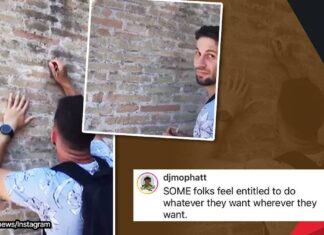 British tourist who scribbled on Colosseum wall says was unaware of monument’s age