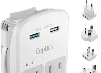 Ceptics World Travel Adapter Kit – QC 3.0 2 USB + 2 US Outlets, Surge Protection, Plugs for Europe, UK, China, Australia, Japan – Perfect for Laptop, Cell Phones, Cameras – Safe ETL Tested