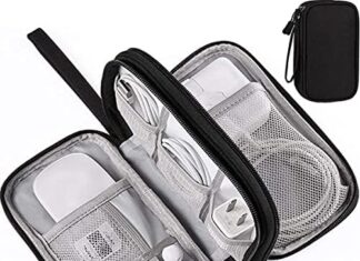 Electronics Accessories Organizer Bag, Portable Tech Gear Phone Accessories Storage Carrying Travel Case Bag for Charger USB Cables SD Memory Cards Earphone Flash Hard Drive – Black