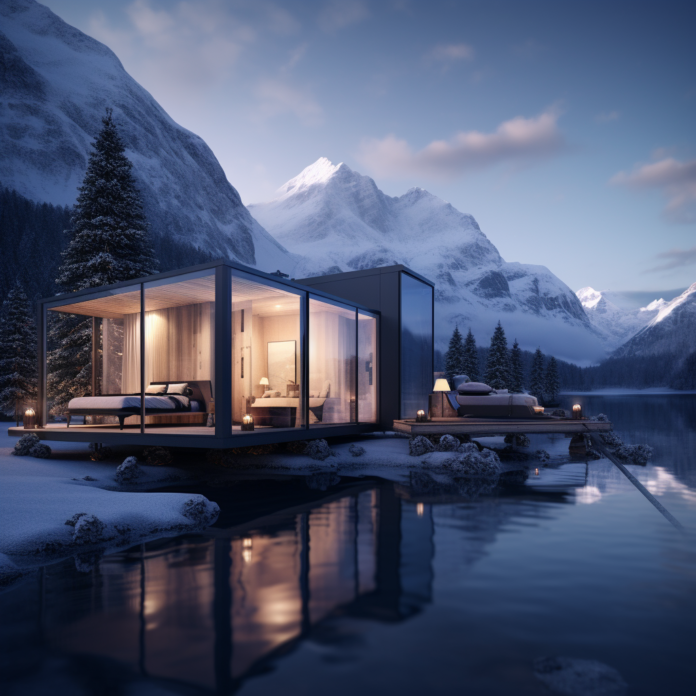 A luxury micro hotel overlooking a glacier lake