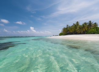 Experience Paradise at Emerald Faarufushi A pristine view of Emerald Faarufushi beach with turquoise waters and lush greenery