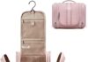 BAGSMART Toiletry Bag for Women, Travel Toiletry Organizer with hanging hook, Water-resistant Cosmetic Makeup Bag Travel Organizer for Shampoo, Full-size Container, Toiletries, Pink-Medium