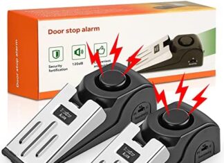 Crosize Door Stops Alarm for Travel, Portable Security Hotel Safety Door Stoppers for Bottom of Door Jammer, Security Wedge Door Stopper Alarm Sensor for Apartment Home and Kids (Black 2 Pack)