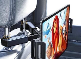 LISEN Tablet iPad Holder for Car Mount Headrest-iPad Car Holder Back Seat Travel Accessories Car Tablet Holder Mount Road Trip Essentials for Kids Adults Fits All 4.7-12.9″ Devices & Headrest Rod