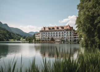 Indulge in Luxury: The Top 5 Spa Hotels in Austria Hotel Ebner's Waldhof am See, grand lakeside structure with white balconies and terracotta rooftops