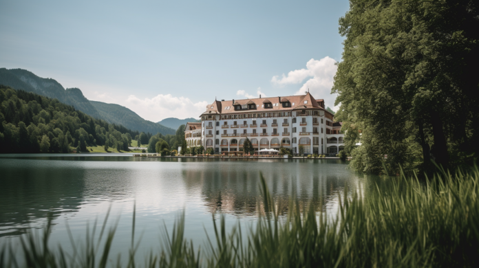 Hotel Ebner's Waldhof am See, grand lakeside structure with white balconies and terracotta rooftops