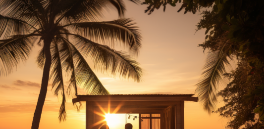Couple enjoying a romantic sunset in the Philippines