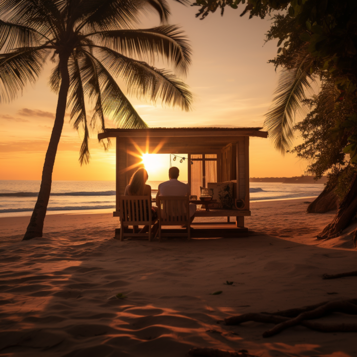 Couple enjoying a romantic sunset in the Philippines