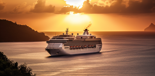 luxury cruise caribbean, a large opulent cruise liner sails the turquoise waters,