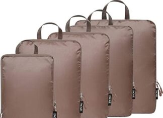 BAGAIL 6 Set Ultralight Compression Packing Cubes Packing Organizer with Shoe Bag for Travel Accessories Luggage Suitcase Backpack(70D,Brown)