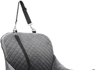 Dog Car Seat,WOOAIDAGG Pet Travel Car Seat for Samall Dogs,Soft Puppy Car Bed with Storage Pocket and Safety Dog Leash,Anti-Slip Bottom,Safety and Washable(Grey)