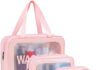 YuanCheng Upgrade Travel Toiletry Bags for Women, Pack-4 Different Size Make Up Bags with Handle, Large Capacity Translucent Waterproof Travel Cosmetic Bags (Comestic Bag-Pink)