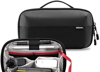 Soulelite Electronics Organizer, Waterproof Travel Accessory Handle Bag Tech Pouch for Cables, Camera Batteries, power Bank,Photography SD/TF card(Obsidian Black)